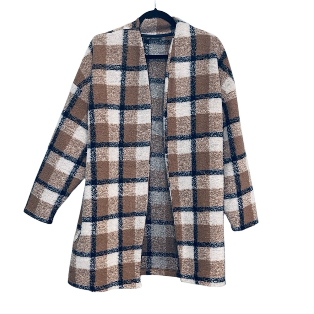 💚 Marks & Spencer’s Collection Plaid Open Front Coat, Size 20